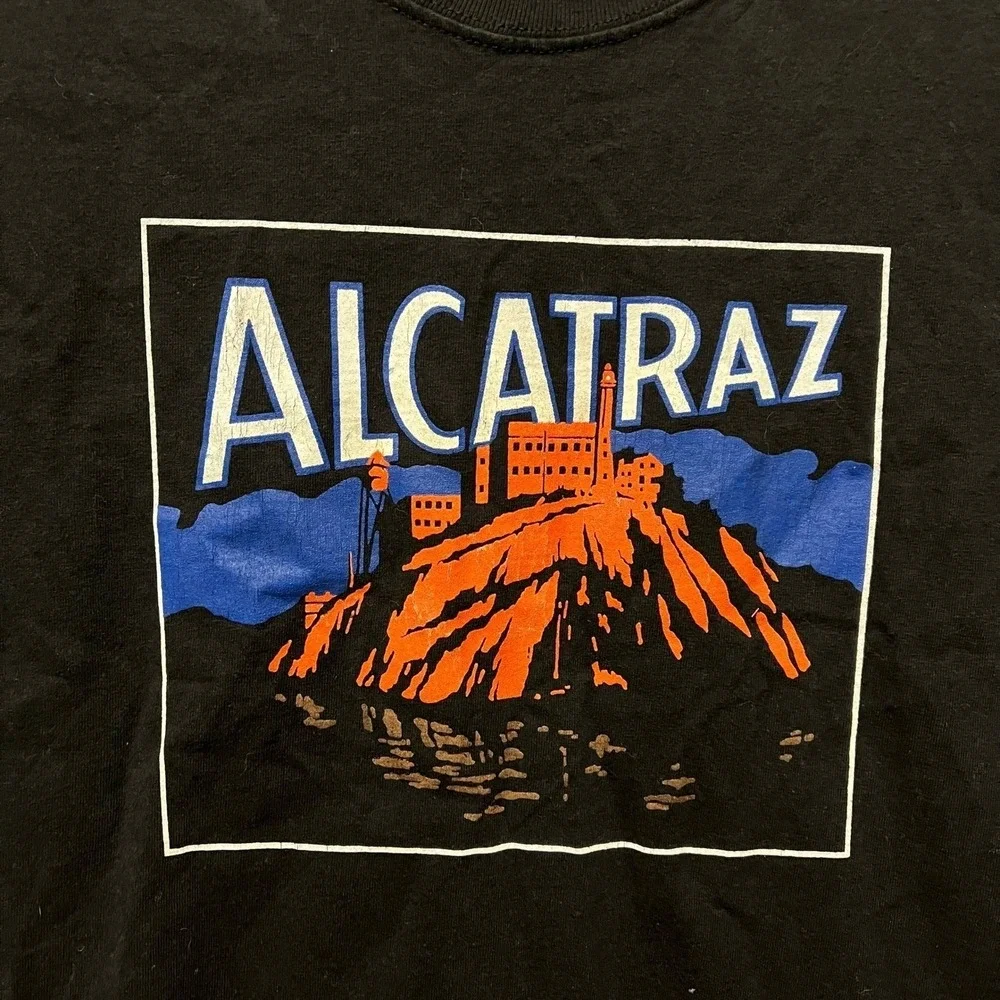 Hanes‎ Alcatraz At Night Golden Gate National Parks Black Graphic T-Shirt Mens L